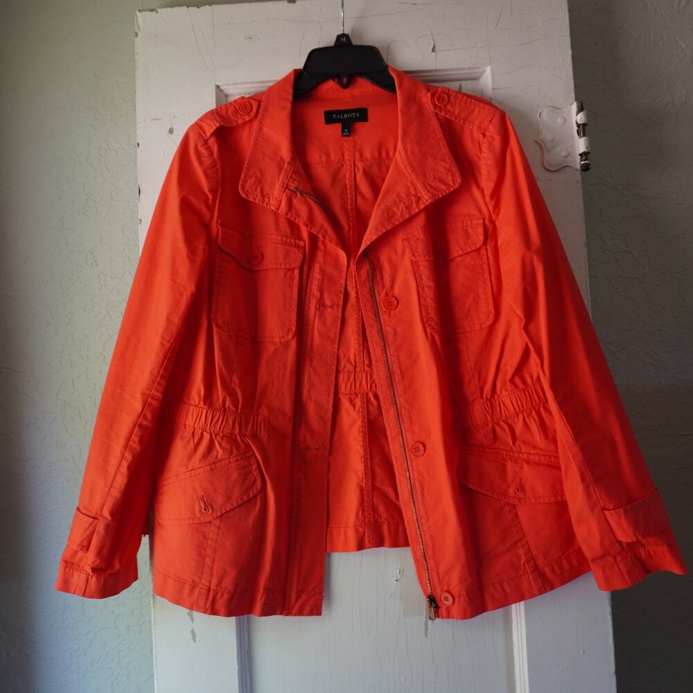 Talbots Orange Lightweight Utility Jacket Sinched Waist Size 14‎